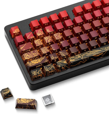 XVX Shine Through Keycaps - PBT Dye Sub Keycap Set, Side Print Keycaps, 129 Keys Cherry Profile Custom Keycaps, Wave of Kanagawa Double Shot Key caps for for Mechanical Keyboards, Red