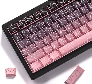 dagaladoo Pink Grey Topographic keycap Sets Line Backlit Gradient keycaps Shine Through Keyboard Keys Side Printed Key caps Cherry Profile for 61/64/66/68/71/75/84/87 Mechanical Keyboards