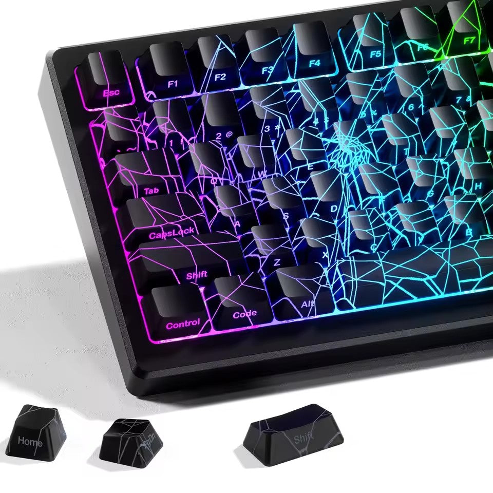 XVX Spider Web Version Pattern Shine Through OEM Profile IMD-Tech Keycap Set Black Keycaps(only keycaps)118 Keys