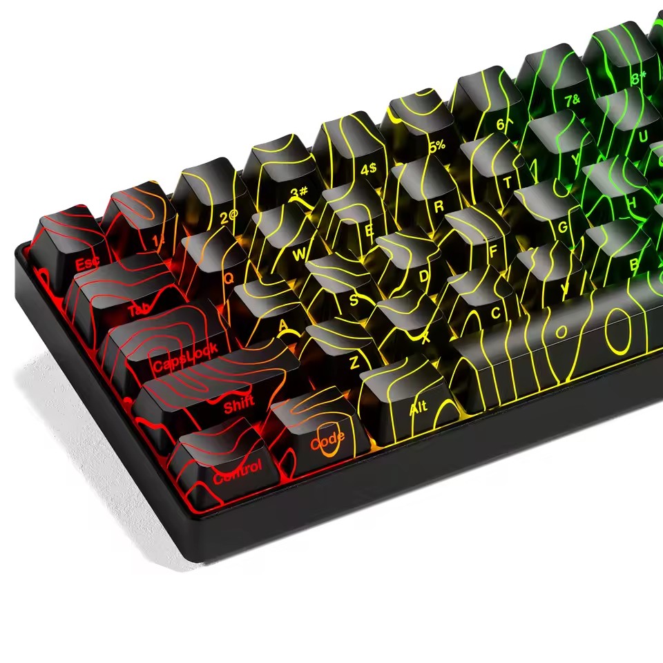 XVX Topographic New Version Pattern Letters Shine-Through OEM Profile IMD-Tech Keycap Black Shine Keycaps