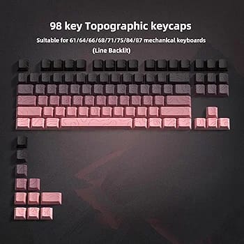 dagaladoo Pink Grey Topographic keycap Sets Line Backlit Gradient keycaps Shine Through Keyboard Keys Side Printed Key caps Cherry Profile for 61/64/66/68/71/75/84/87 Mechanical Keyboards