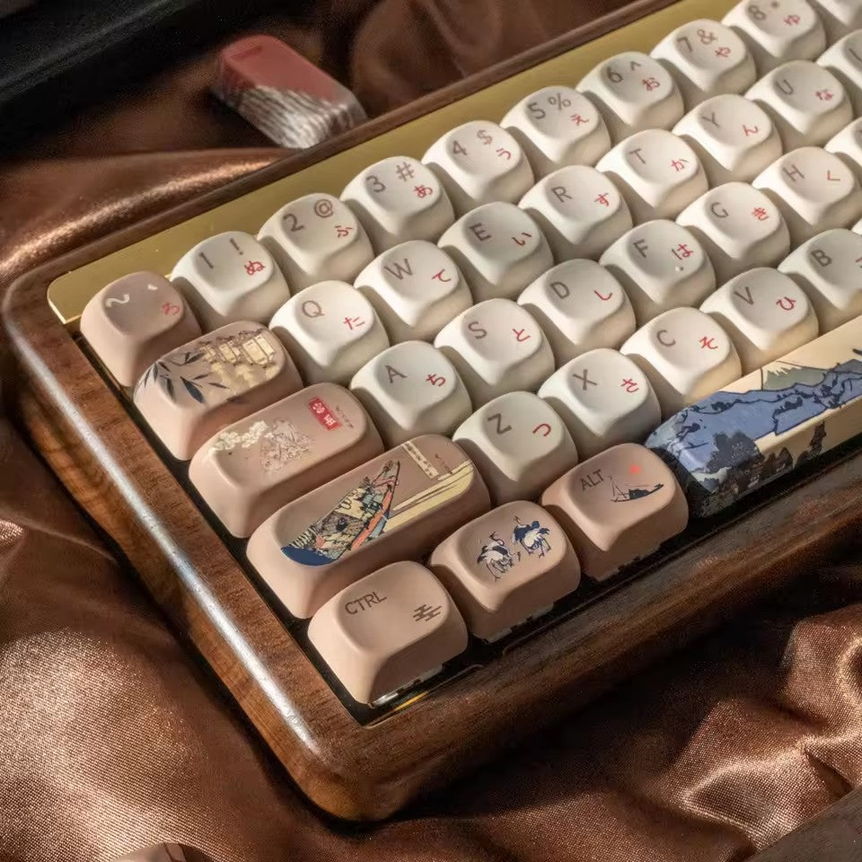 XVX MOA Keycaps Brown Japanese Painting Keycaps Dye-sub PBT Custom Keyboard Keycaps 75 Percent 140 Keys Illustration Key Cap
