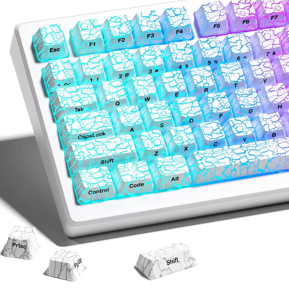 XVX Ice Crack New Version Pattern Shine-Through OEM Profile IMD-Tech Side Print White Keycaps